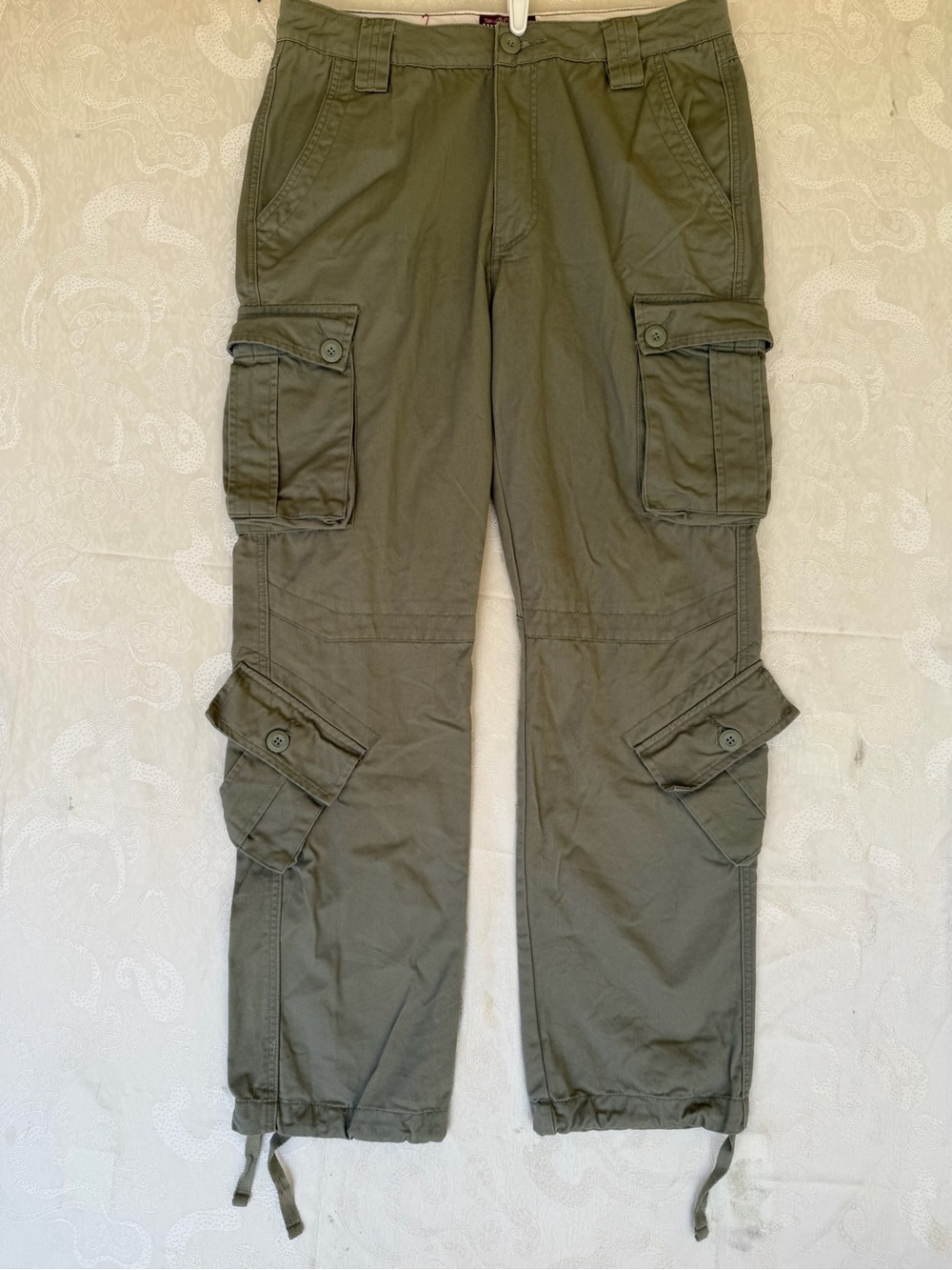 Matchsticks XL Size 34 Men's Olive Cargo Pants with Multiple Utility Pockets